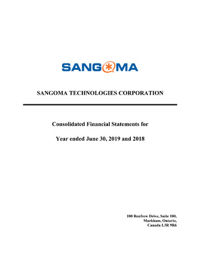 Thumbnail Sangoma Technologies Financial Statement fy2019