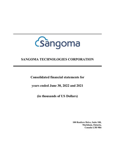 Thumbnail Sangoma Technologies Financial Statement fy2022