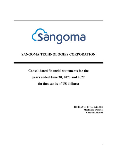 Thumbnail Sangoma Technologies Financial Statement fy2023