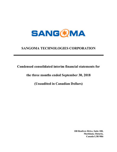 Miniature Sangoma Technologies Rapport trimestriel fy2019-q1
