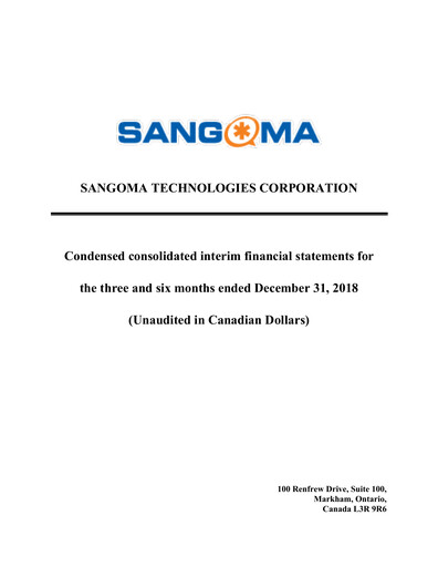 Miniature Sangoma Technologies Rapport trimestriel fy2019-q2