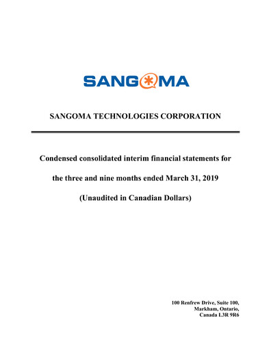 Miniature Sangoma Technologies Rapport trimestriel fy2019-q3