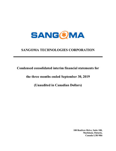 Miniature Sangoma Technologies Rapport trimestriel fy2020-q1