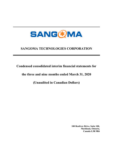 Miniature Sangoma Technologies Rapport trimestriel fy2020-q3