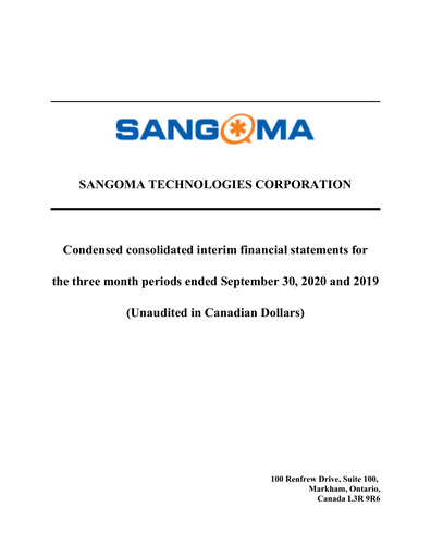 Miniature Sangoma Technologies Rapport trimestriel fy2021-q1