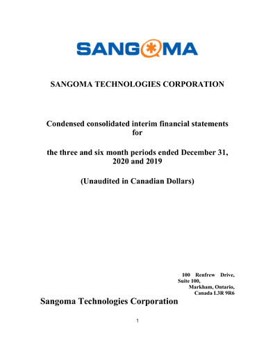 Miniature Sangoma Technologies Rapport trimestriel fy2021-q2