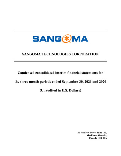 Miniature Sangoma Technologies Rapport trimestriel fy2022-q1