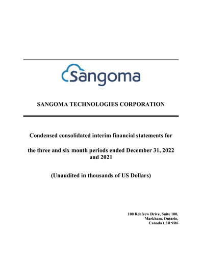 Miniature Sangoma Technologies Rapport trimestriel fy2023-q2