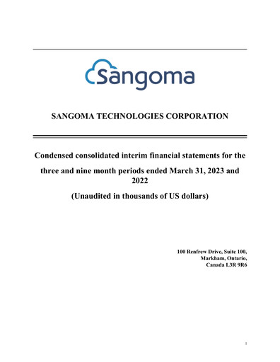 Miniature Sangoma Technologies Rapport trimestriel fy2023-q3