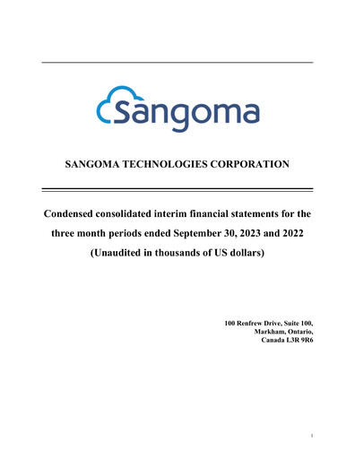 Miniature Sangoma Technologies Rapport trimestriel fy2024-q1