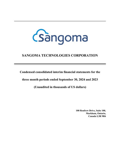 Miniature Sangoma Technologies Rapport trimestriel fy2025-q1