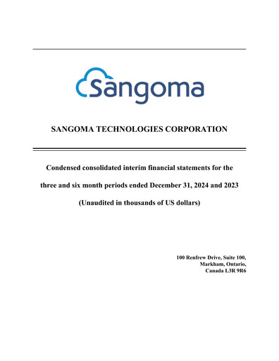 Miniature Sangoma Technologies Rapport trimestriel fy2025-q2