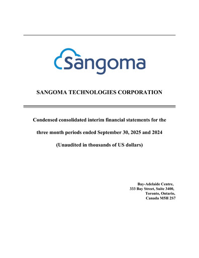 Miniature Sangoma Technologies Rapport trimestriel fy2026-q1