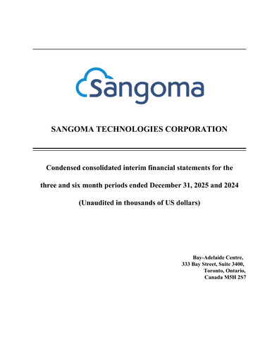 Miniature Sangoma Technologies Rapport trimestriel fy2026-q2