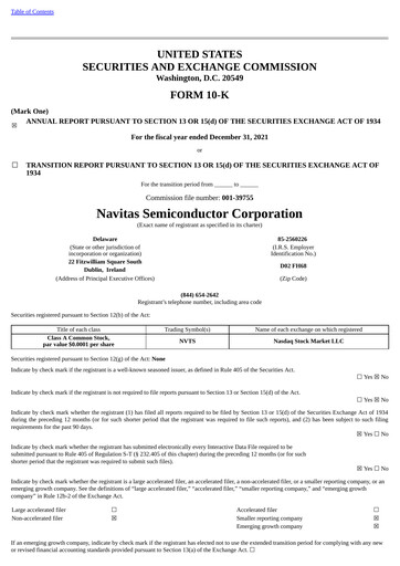 Thumbnail Navitas Semiconductor Annual Report 2021