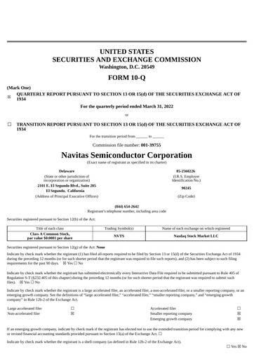 Thumbnail Navitas Semiconductor Quarterly Report 2022-q1