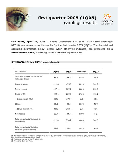 Thumbnail Natura&Co Quarterly Report 2005-q1