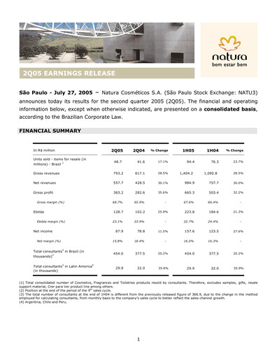Thumbnail Natura&Co Quarterly Report 2005-q2