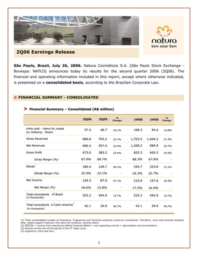 Thumbnail Natura&Co Quarterly Report 2006-q2