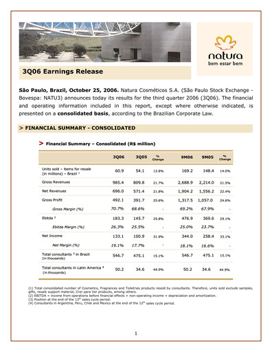 Thumbnail Natura&Co Quarterly Report 2006-q3