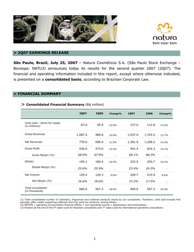 Thumbnail Natura&Co Quarterly Report 2007-q2