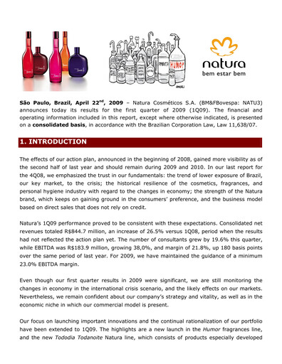 Thumbnail Natura&Co Quarterly Report 2009-q1