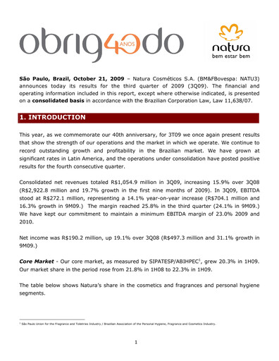 Thumbnail Natura&Co Quarterly Report 2009-q3