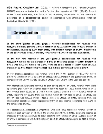 Thumbnail Natura&Co Quarterly Report 2011-q3