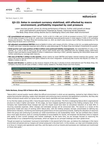 Thumbnail Natura&Co Quarterly Report 2022-q2