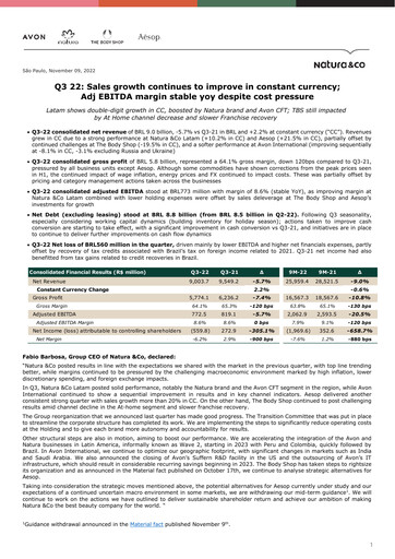 Thumbnail Natura&Co Quarterly Report 2022-q3