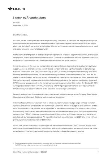 Thumbnail Lilium Quarterly Report 2021-q3