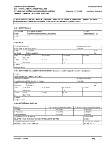Miniature Companhia Siderúrgica Nacional
 Bilan financier 2003