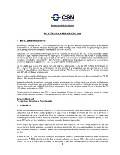 Miniature Companhia Siderúrgica Nacional
 Bilan financier 2011