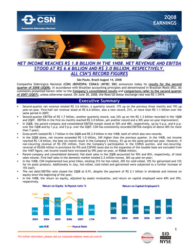 Thumbnail Companhia Siderúrgica Nacional
 Quarterly Report 2008-q2