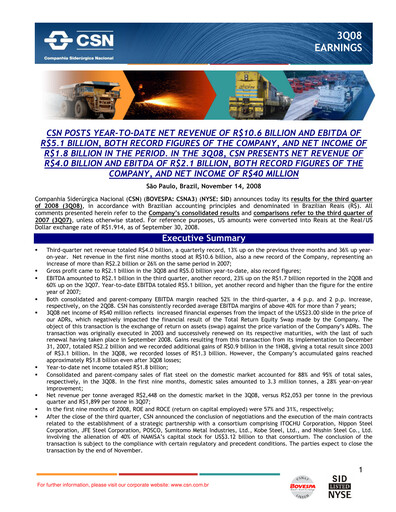 Thumbnail Companhia Siderúrgica Nacional
 Quarterly Report 2008-q3