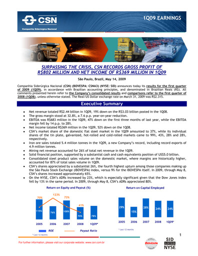 Thumbnail Companhia Siderúrgica Nacional
 Quarterly Report 2009-q1