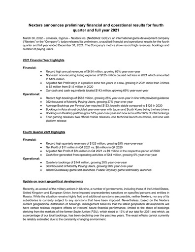 Thumbnail GDEV Inc. Financial Report 2021