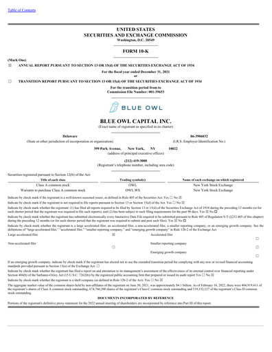 Vorschaubild Blue Owl Capital Jahresbericht 2021
