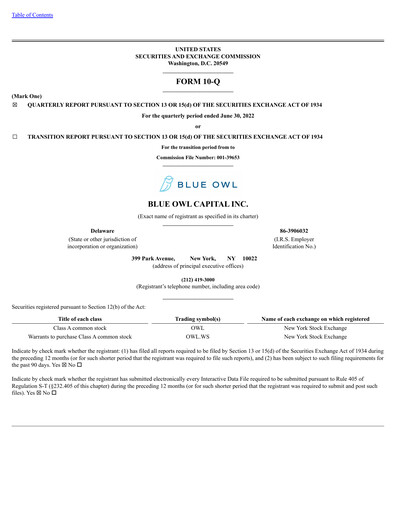 Miniature Blue Owl Capital Rapport trimestriel 2022-q2
