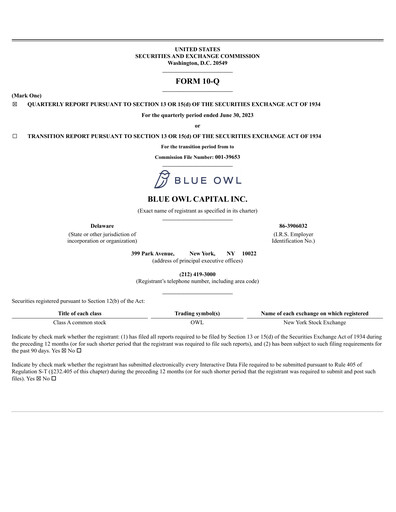Miniature Blue Owl Capital Rapport trimestriel 2023-q2