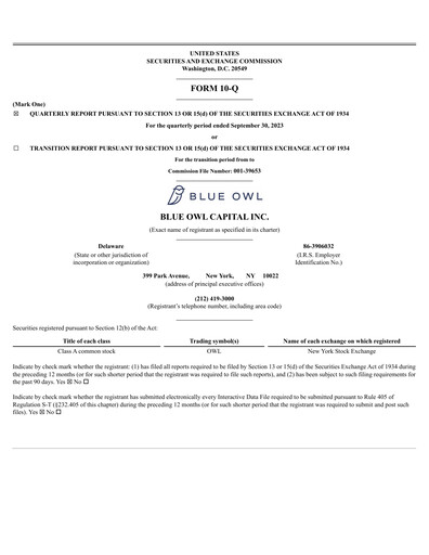 Miniature Blue Owl Capital Rapport trimestriel 2023-q3