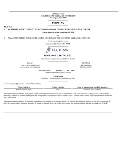 Miniature Blue Owl Capital Rapport trimestriel 2024-q2