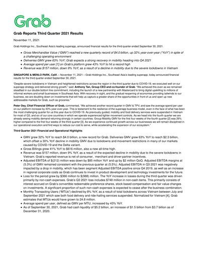 Thumbnail Grab Holdings Quarterly Report 2021-q3