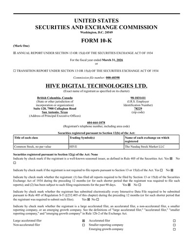 Vorschaubild HIVE Digital Technologies Jahresbericht fy2026