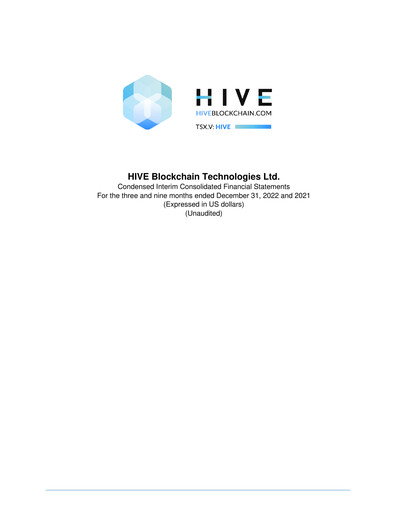 Thumbnail HIVE Digital Technologies Quarterly Report 2022-q3