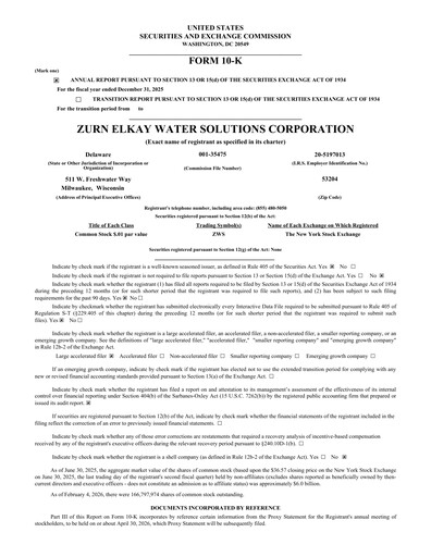 Thumbnail Zurn Elkay Water Solutions Financial Report 2025