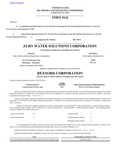 Thumbnail Zurn Elkay Water Solutions Quarterly Report 2021-q3