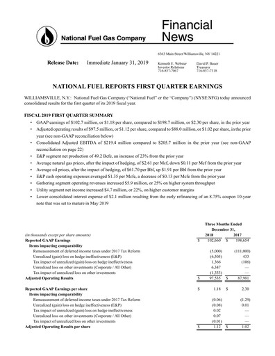 Thumbnail National Fuel Gas
 Quarterly Report 2019-q1