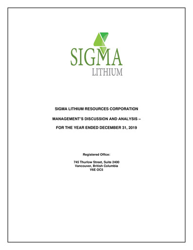 Thumbnail Sigma Lithium Financial Report 2019