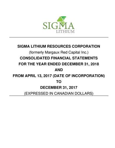 Miniature Sigma Lithium Bilan financier 2018